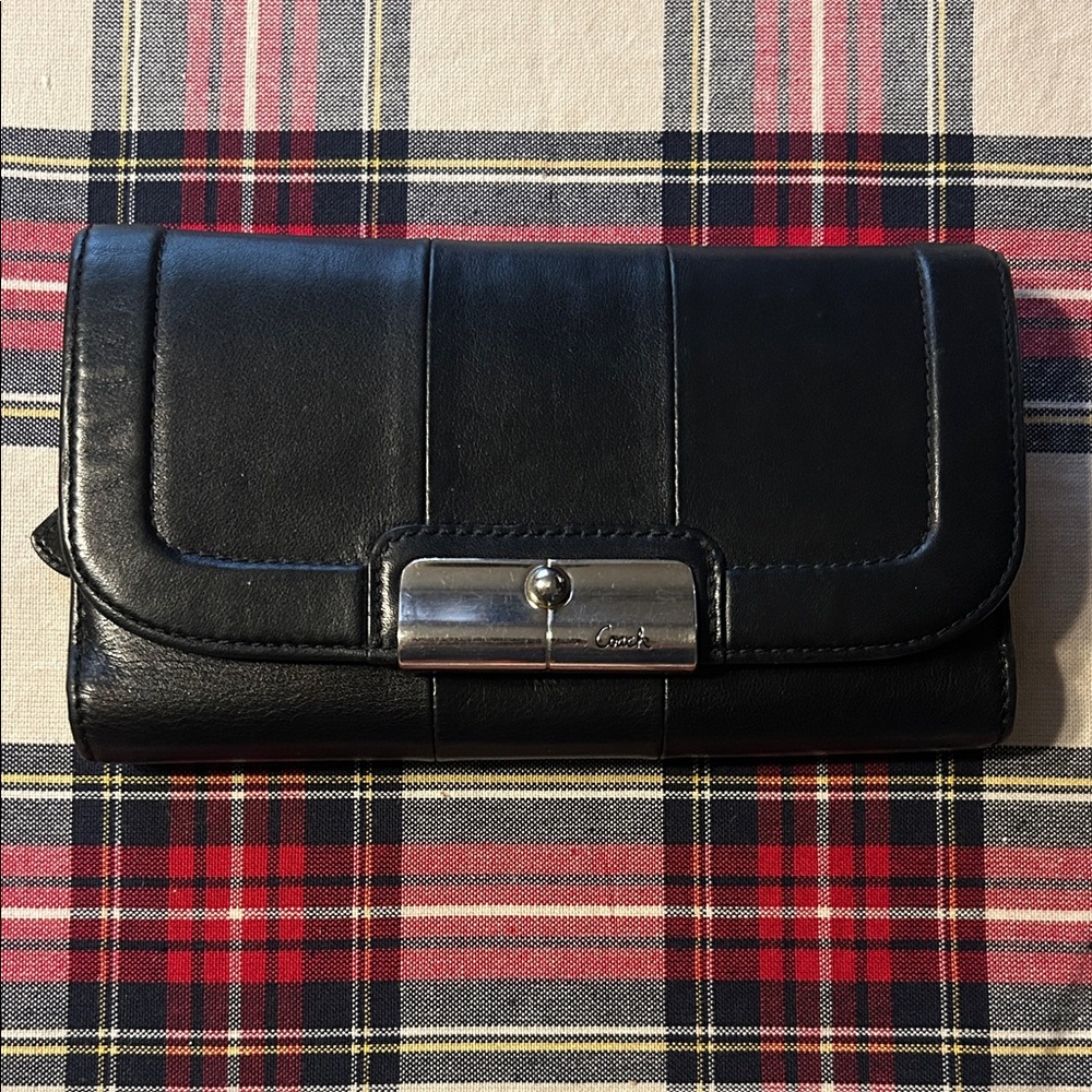 Coach Kristin Slim Black Leather Wallet with Silver Accent
